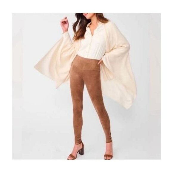 J.McLaughlin Brown Faux Suede Leggings Medium Hazelnut Stretch Slim Fit LORI EUC - Picture 1 of 13